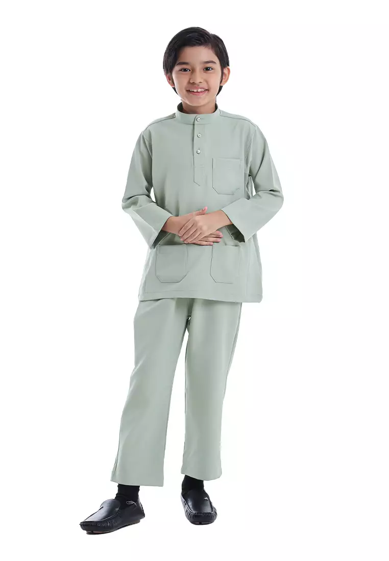 Alain Delon Baju Melayu Cekak Musang Budak - 19026501-40SageGreen