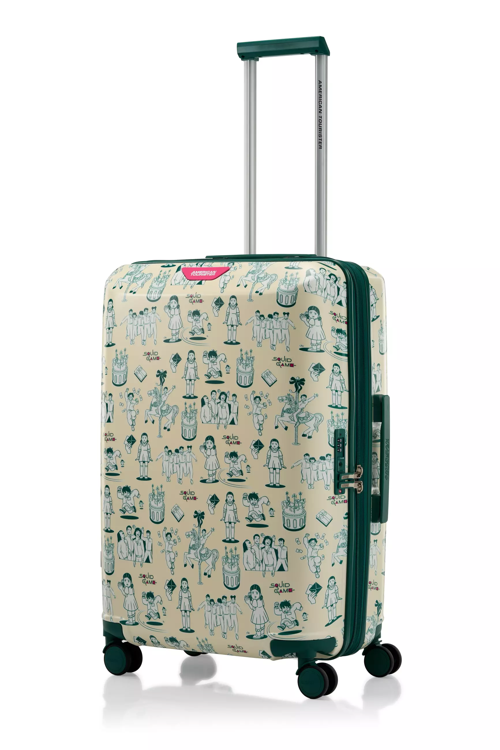 American Tourister Koper Hardcase Squid Game Spinner Medium 24 Inch TSA - Pearl/Deep Green