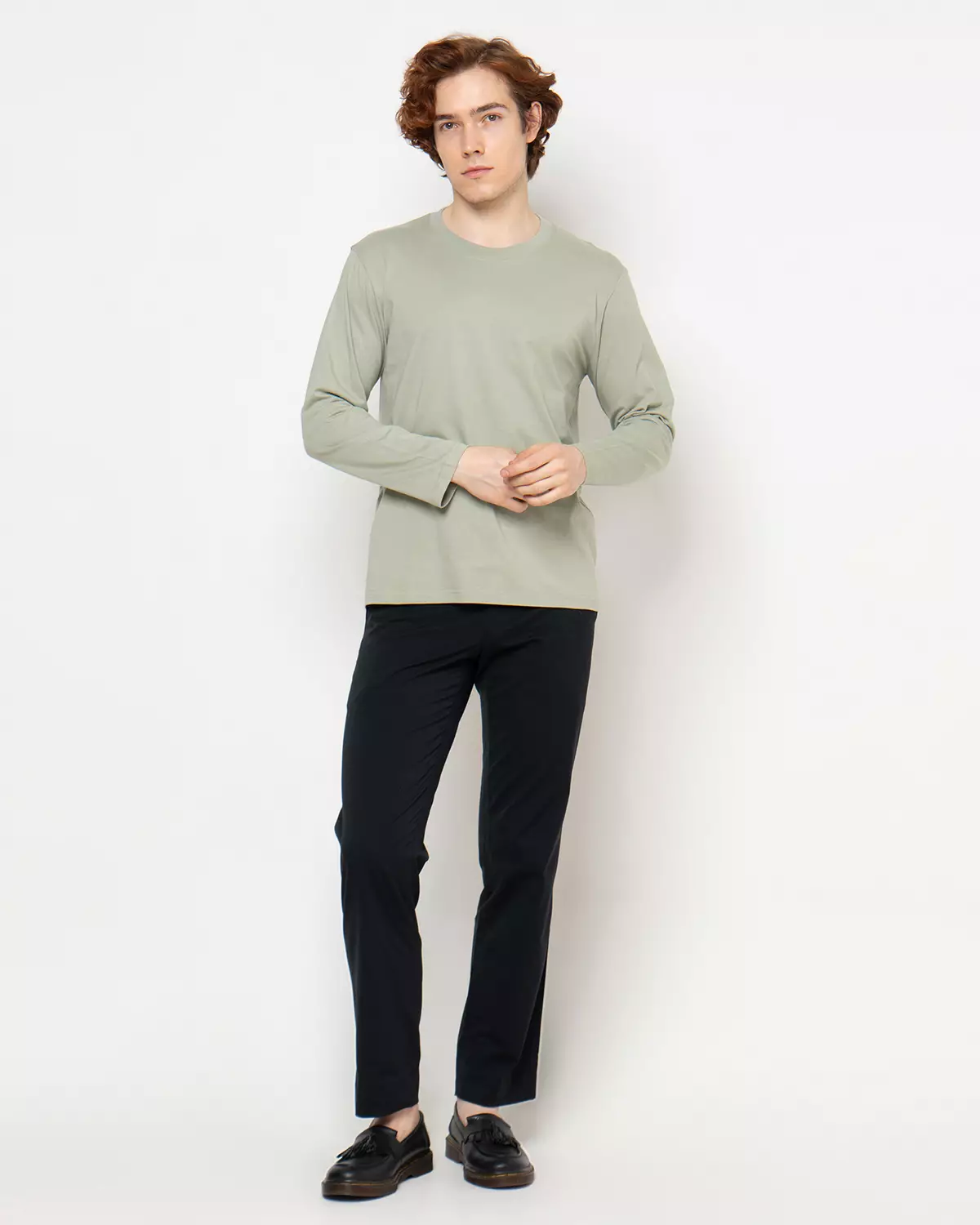 Country Fiesta Basic T-Shirt Long Bodysize Kaos Polos Heavyweight Ash Green - 01TSL00162