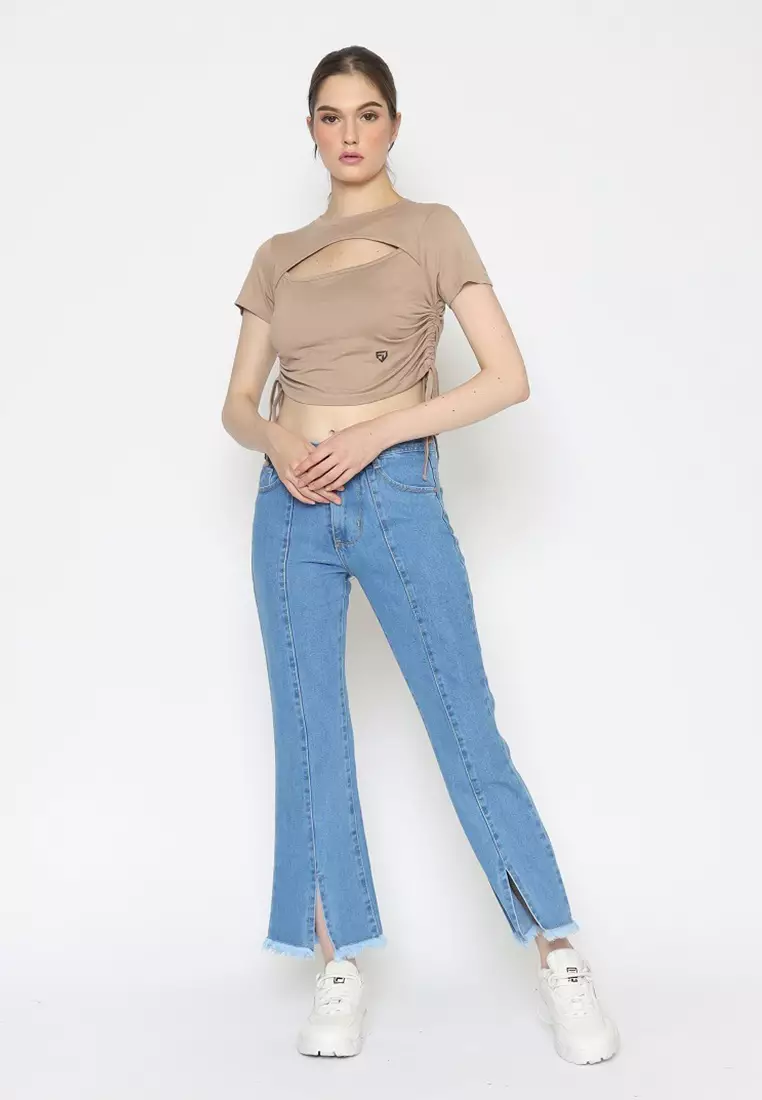 Fitwear Studio - Jeans Cutbray Jihan Highwaist Stek - LIGHT BLUE