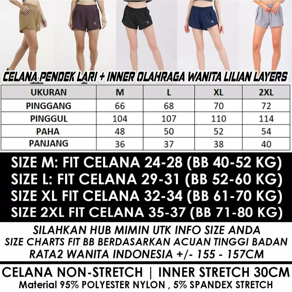 Fitwear - Celana Pendek Lari + Inner Olahraga Wanita LILIAN - SILVER