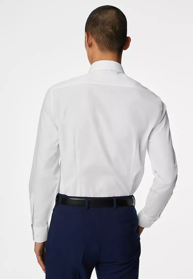 Shorter Length Slim Fit Easy Iron Cotton Blend Shirt