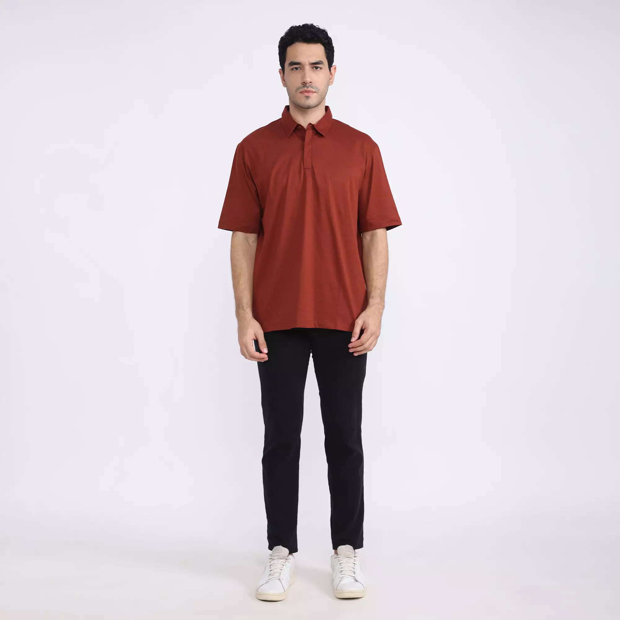 LARUSSO Buttoned Polo Basic Shirt - Dark Maroon