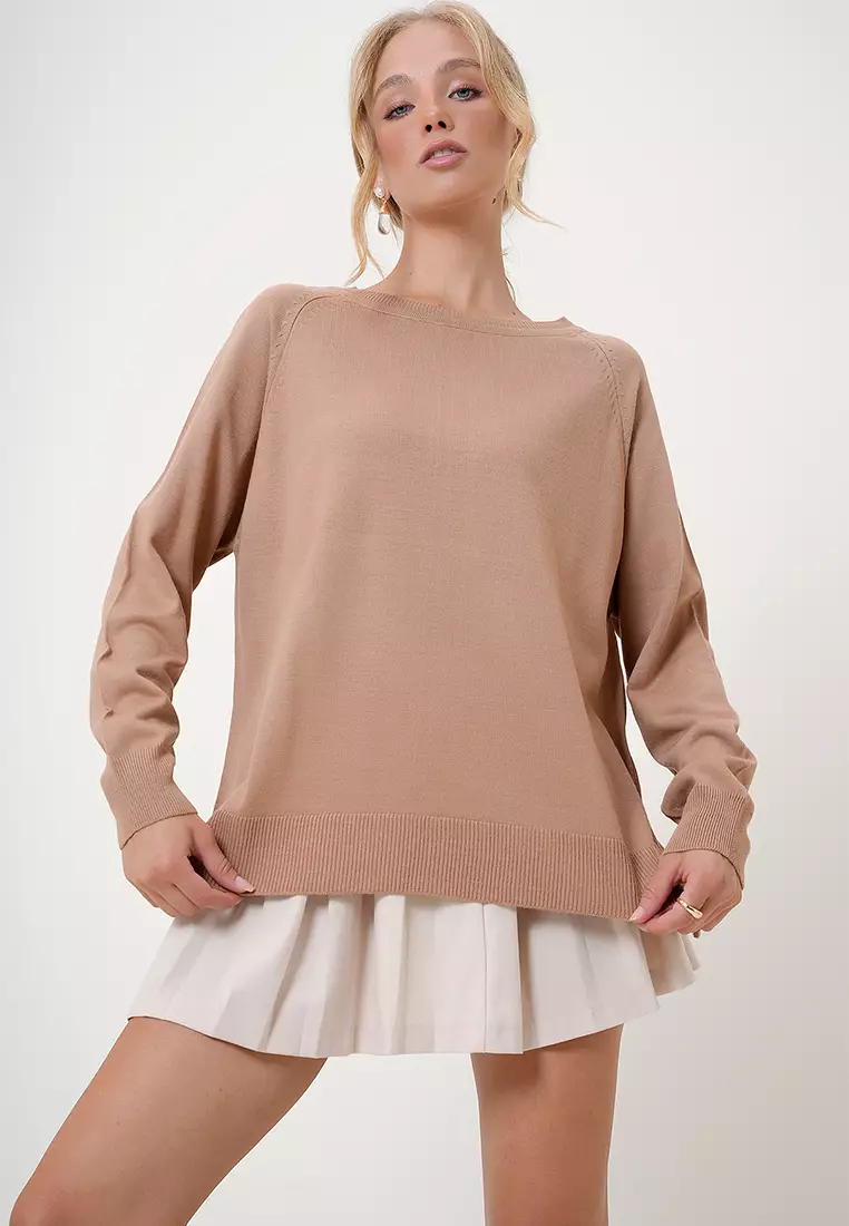 船領側開衩垂墜針織毛衣