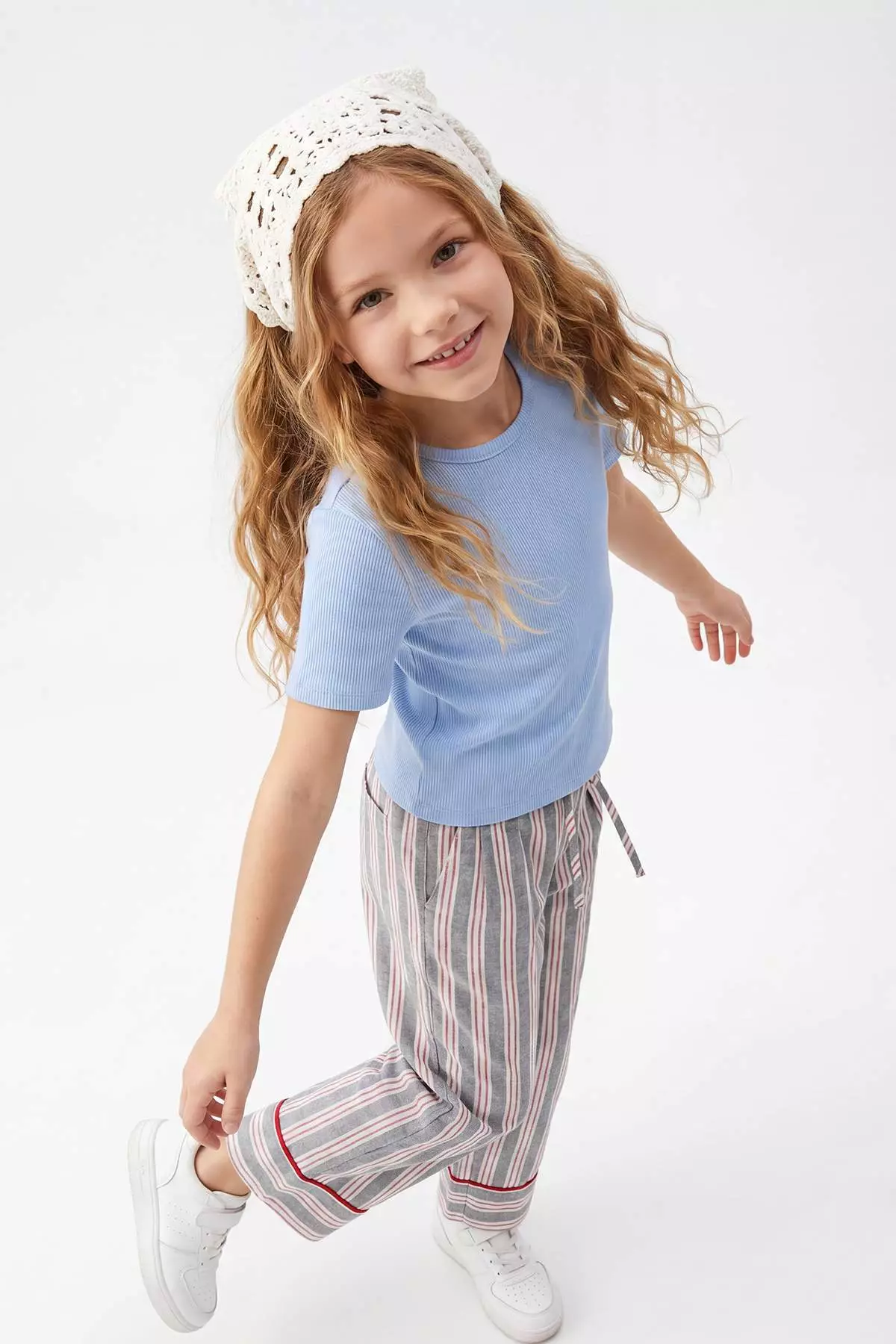 Blue-Orange 2-Pack Girls Cotton Crop Short Sleeve Knitted T-Shirt Tkdss25Ts00027