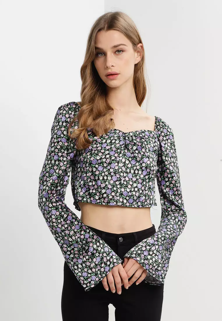 Satin Floral Long Sleeve Top