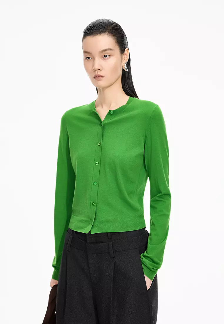 巴素兰羊毛修身短款开襟针织衫