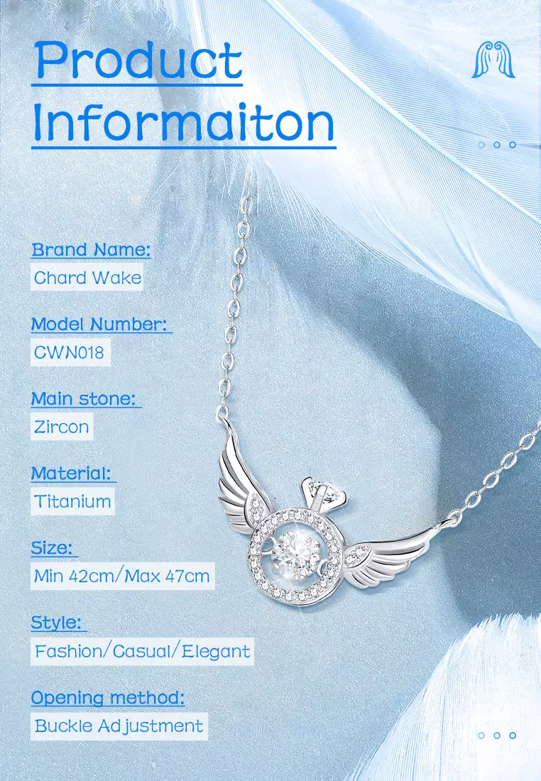 Kalung Wanita Titanium Berlian Sayap Desain Perhiasan Cewek Necklaces silver color