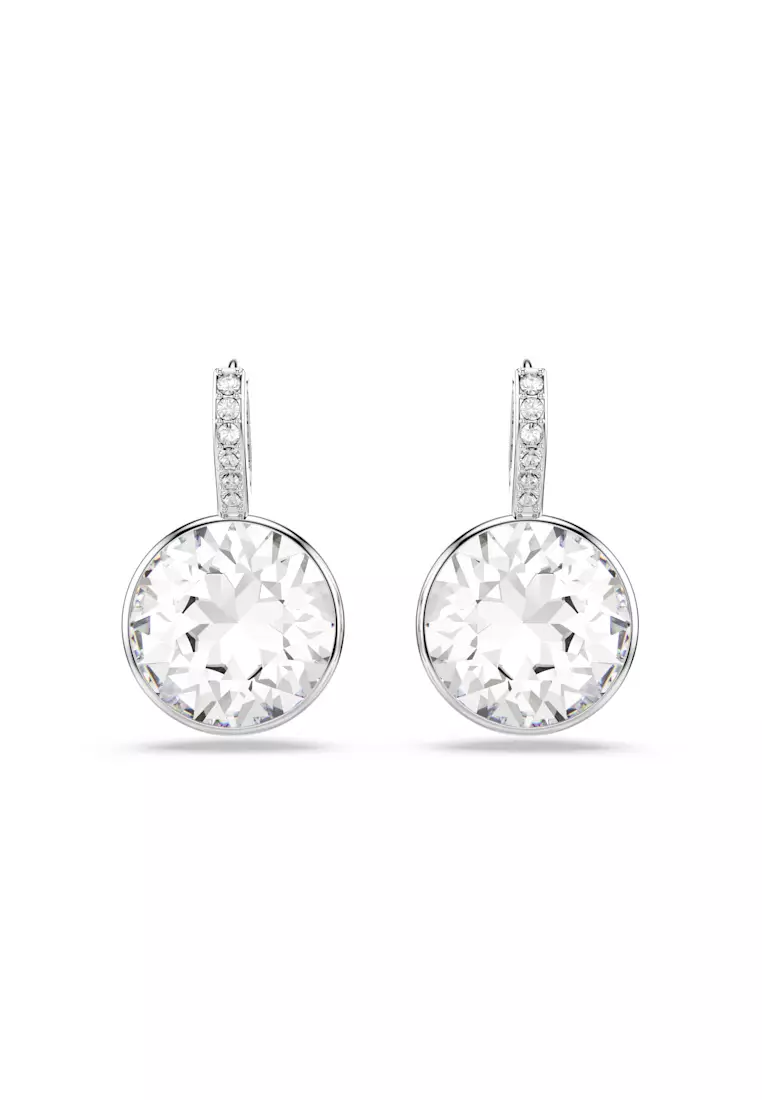 Millenia drop earrings, Round cut, White, Rhodium plated