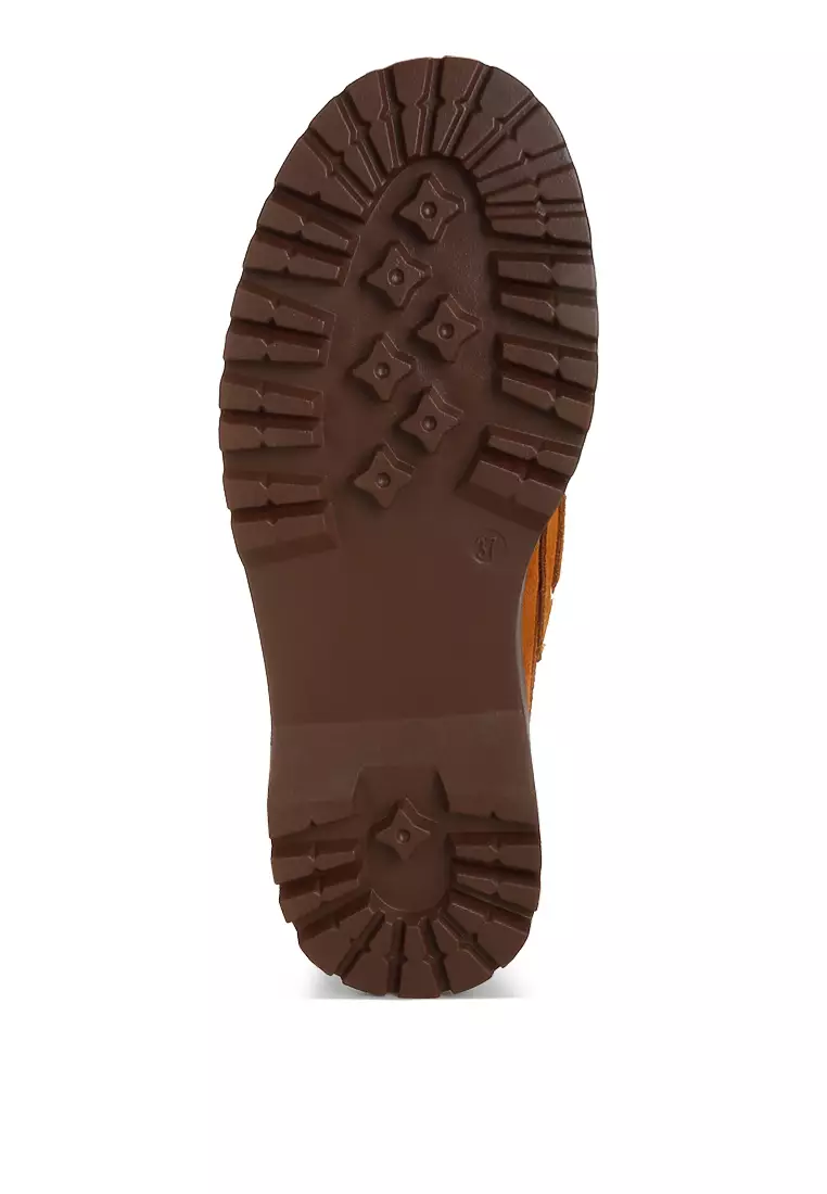 Sepatu Loafer Oxford Suede Tebal Warna Coklat Keemasan