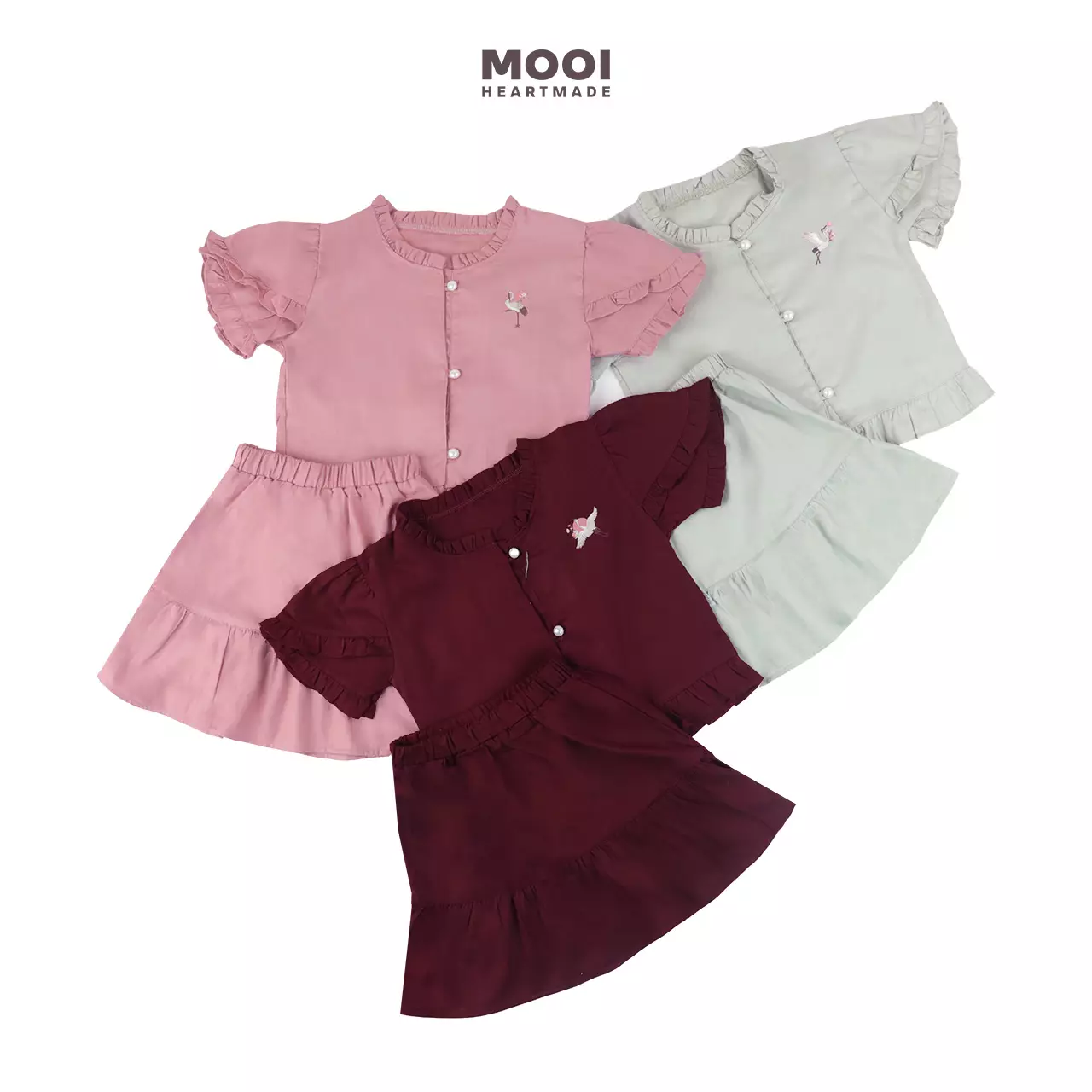 Mooi Setelan Anak Perempuan Fei Ruffle Set - Maroon
