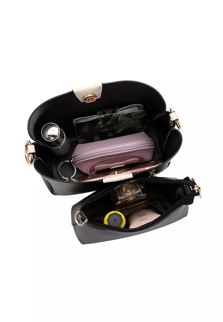 2-In-1 Top Handle Bag Sling Bag & Sling Bag (2-in-1 Tas Tangan & Tas Selempang Wanita) - Black
