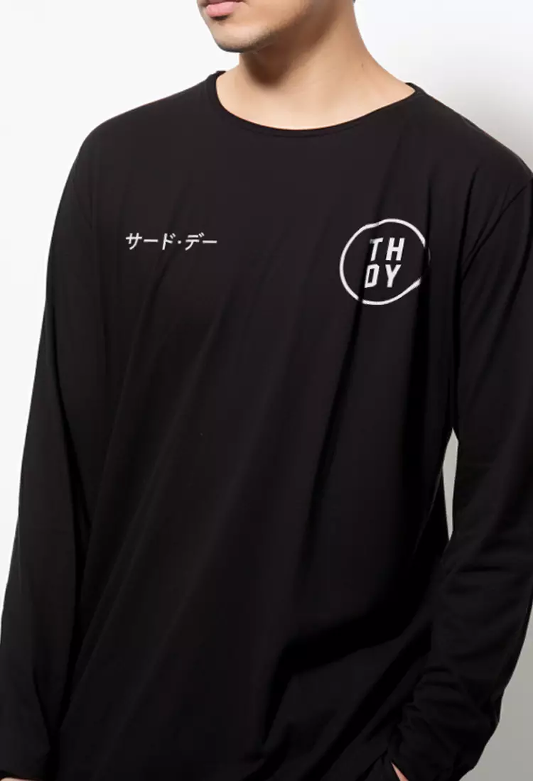 MTG01 ls eva dakika hitam kaos pria simple jepang tangan panjang