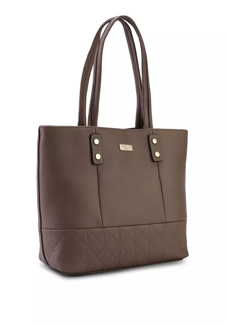 Faux Leather Quilted Tote Bag
