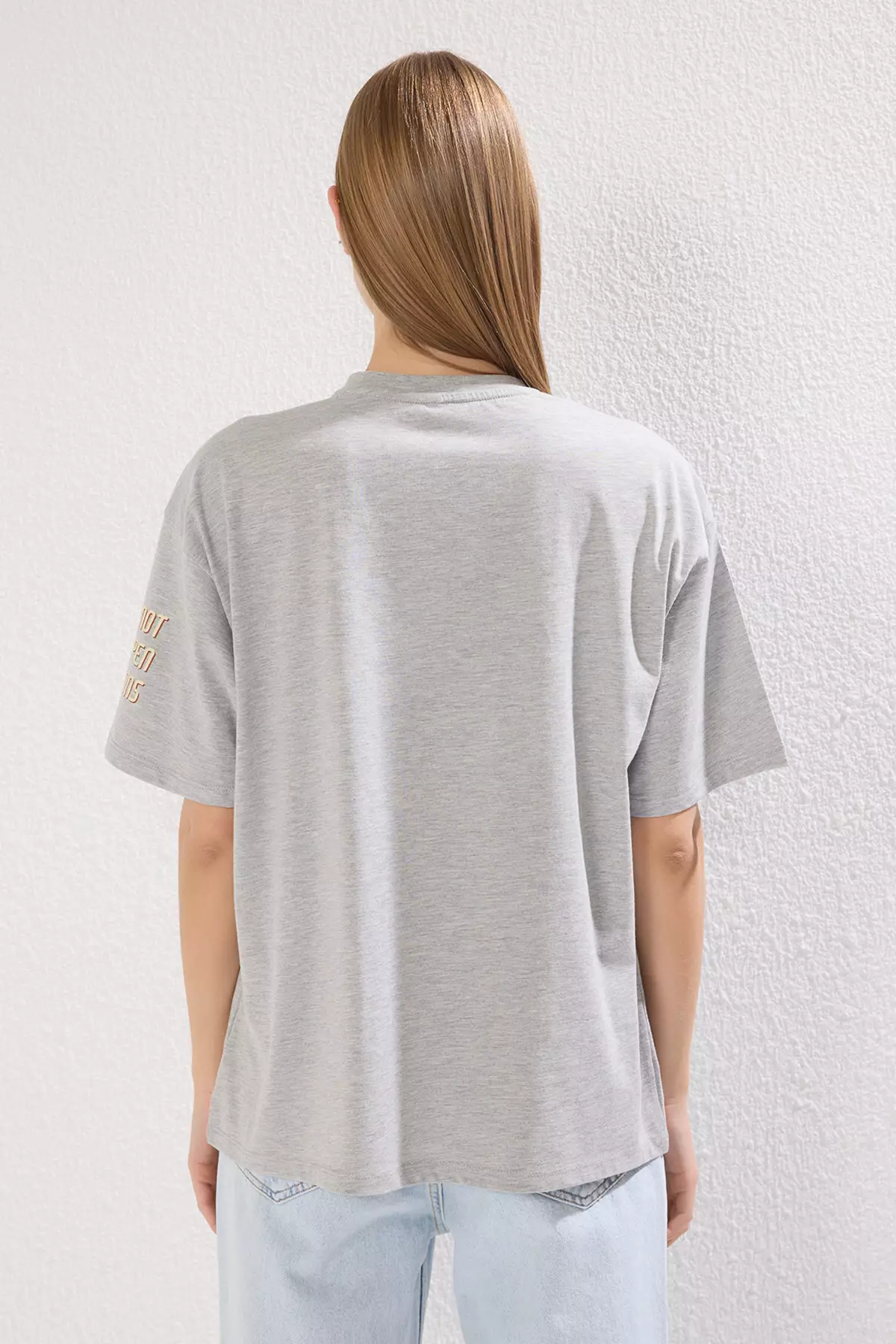 Grey Space Print Oversize/Wide Pattern Knitted T-Shirt