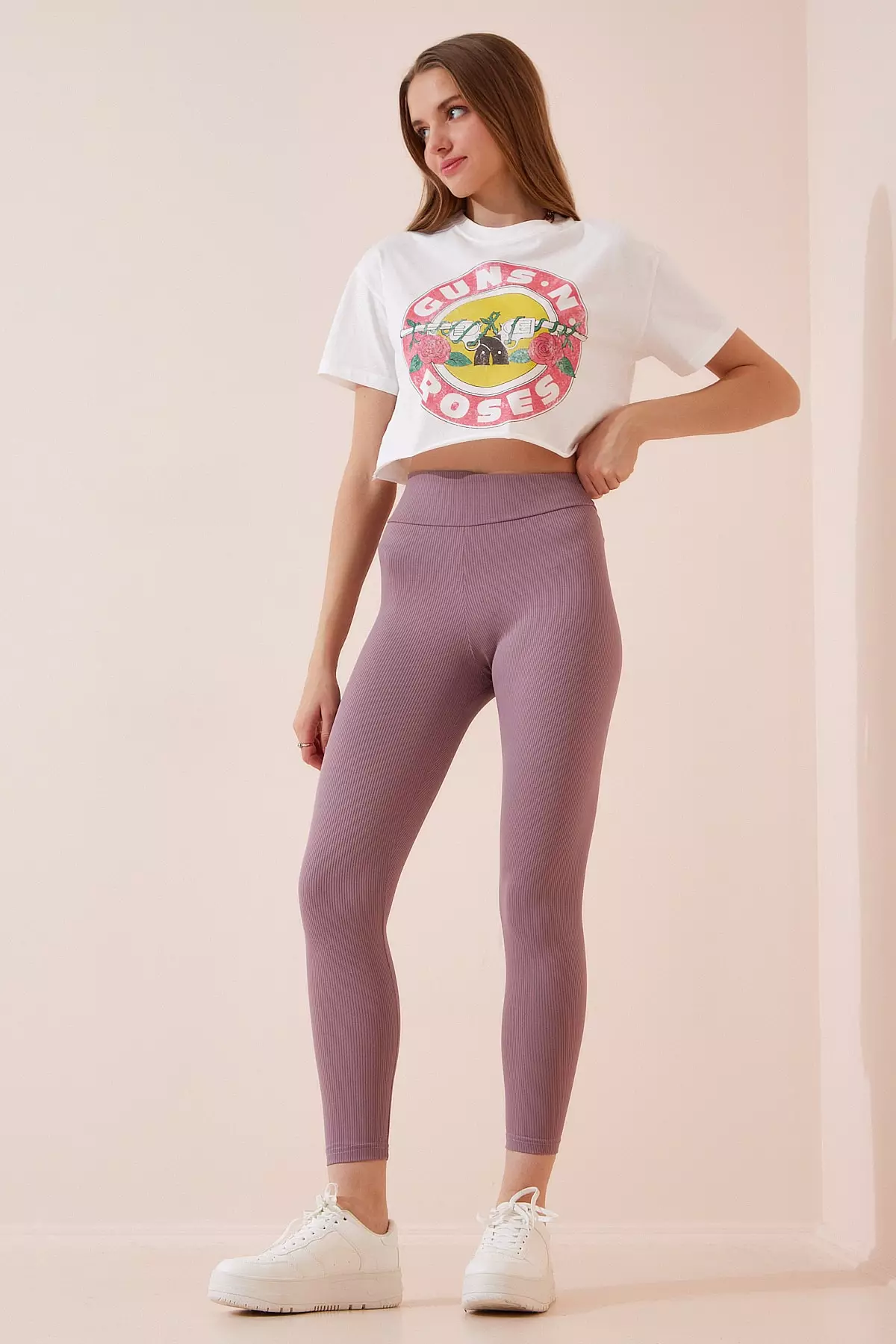 Women's Dark Lilac High Waist Ribbed Seamless Knitted Tights Xr00001