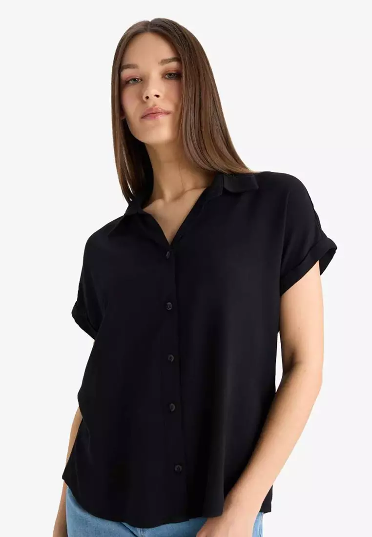 Regular Fit Basic Plain Viscose Short Sleeve Shirt N7819Az25Sp