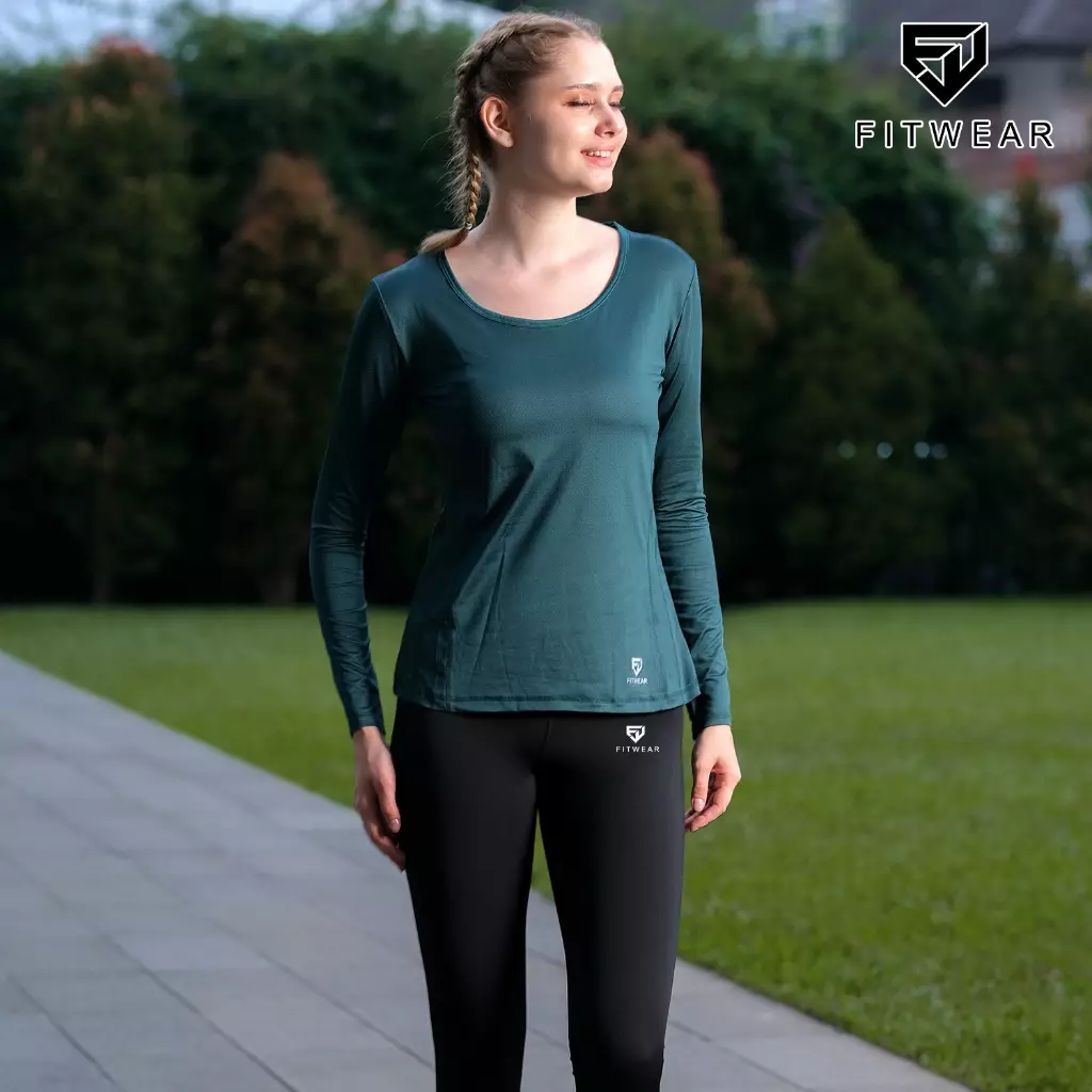 Fitwear - Kaos Olahraga Wanita ZELDA  DRYFIT BASELAYER L/S - GREEN BOTTLE