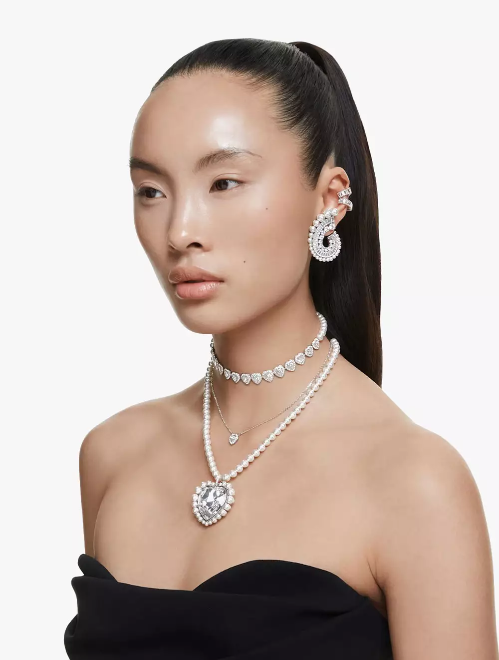 Ariana Grande x Swarovski Pendant Capsule Sunshine, Mixed Cuts, Heart, White, Rhodium Plated - White