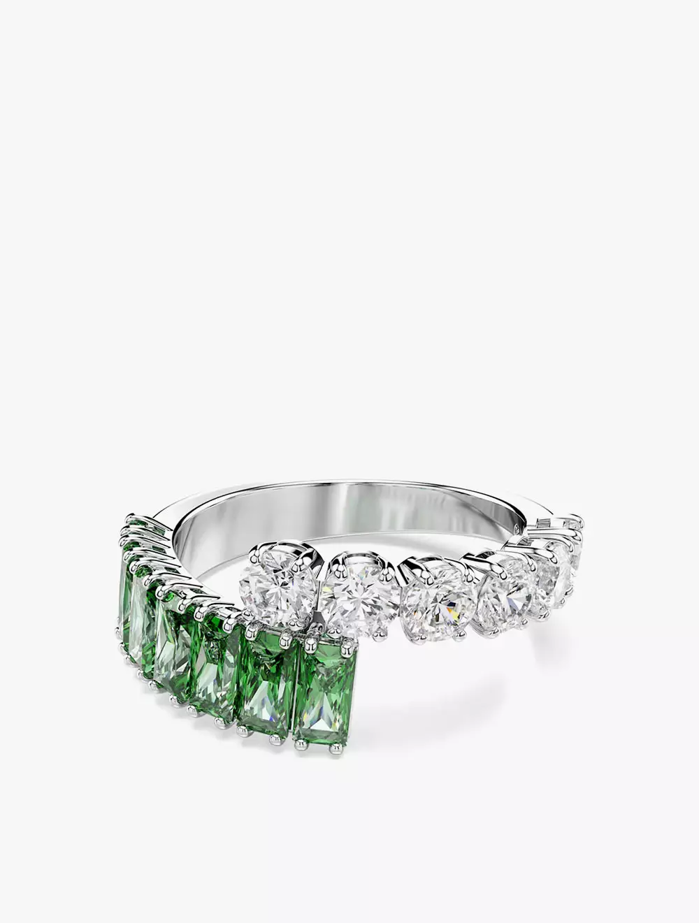 Matrix ring, Mixed cuts, Green, Rhodium plated
