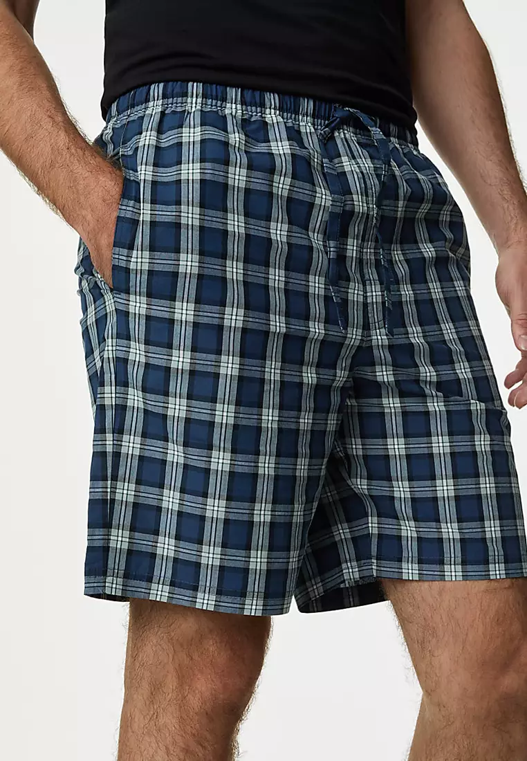 2Pk Pure Cotton Checked Pyjama Shorts