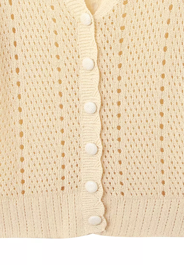 Textured Knit V-Neck Cardigan Top [FA2720]