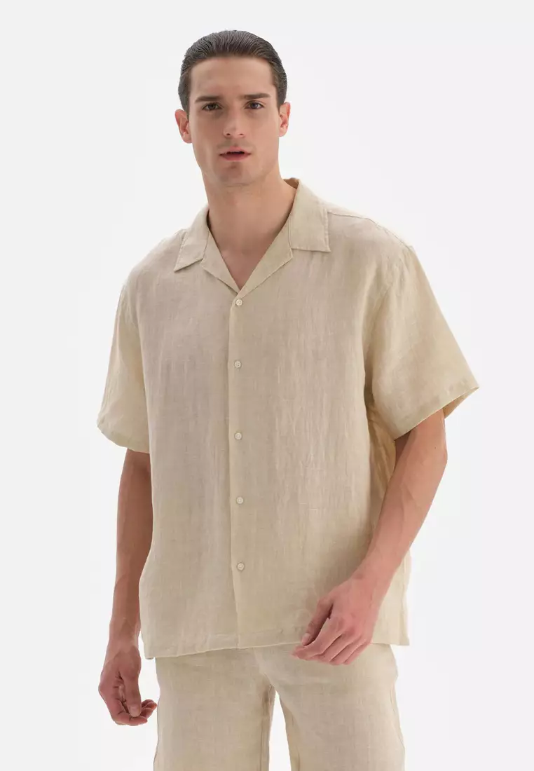Buy DAGİ Beige Shirts, Shirt Collar, Short Sleeve Beachwear for