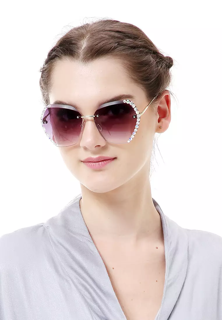 Revika Kacamata Fashion Wanita Sunglasses Frameless Cut Edge Material Metal ORIGINAL - Purple