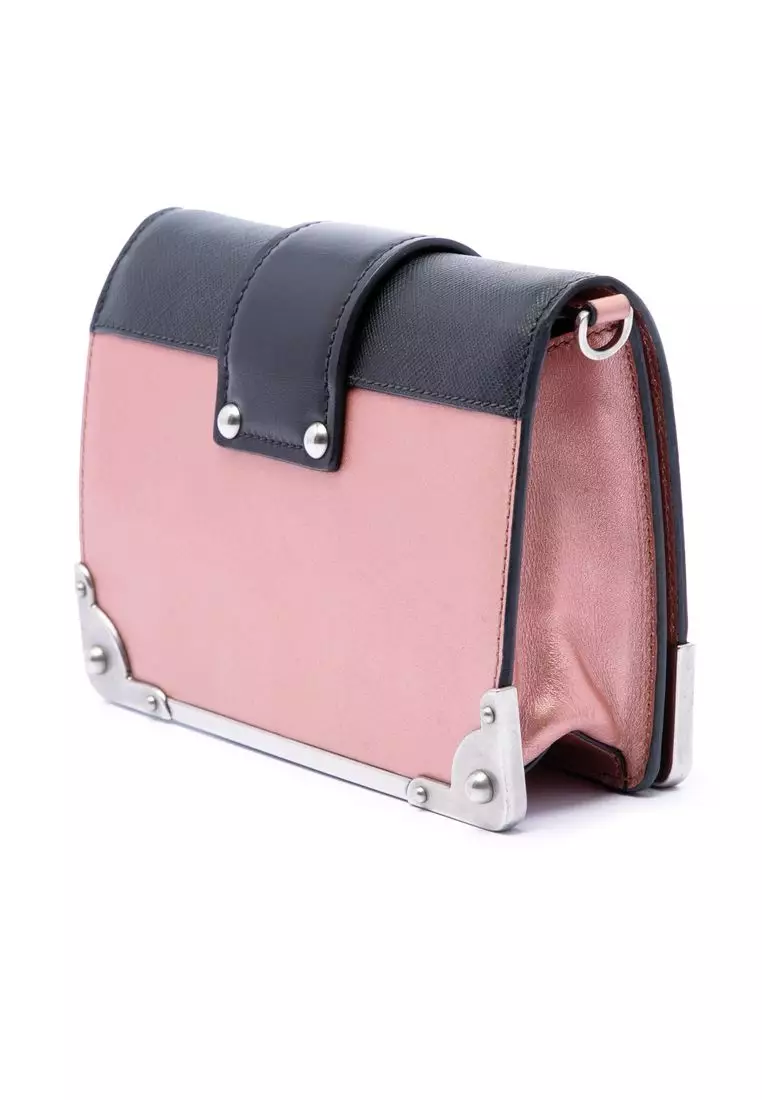 Pre-Loved Prada Saffiano Trimmed Metallic City Calf Cahier Crossbody