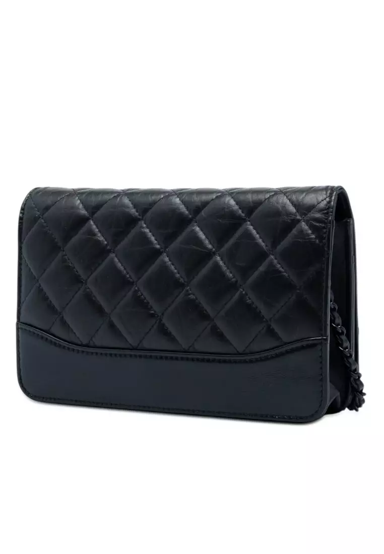 Pre-Loved Chanel Quilted Aged Calfskin So Black Gabrielle Wallet On Chain