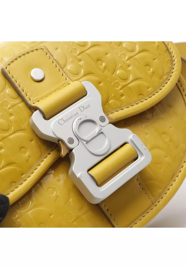 Pre-Loved Christian Dior GALLOP gallop oblique Shoulder bag Embossed logo Patent leather yellow