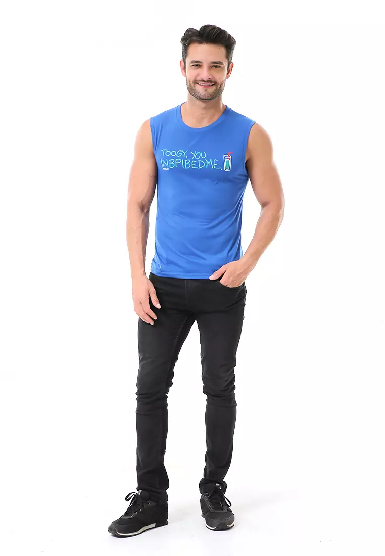 Bobby Atasan Kasual Pria Singlet Motif Toogy You Sleeveless Tshirt Material Cotton ORIGINAL - Blue