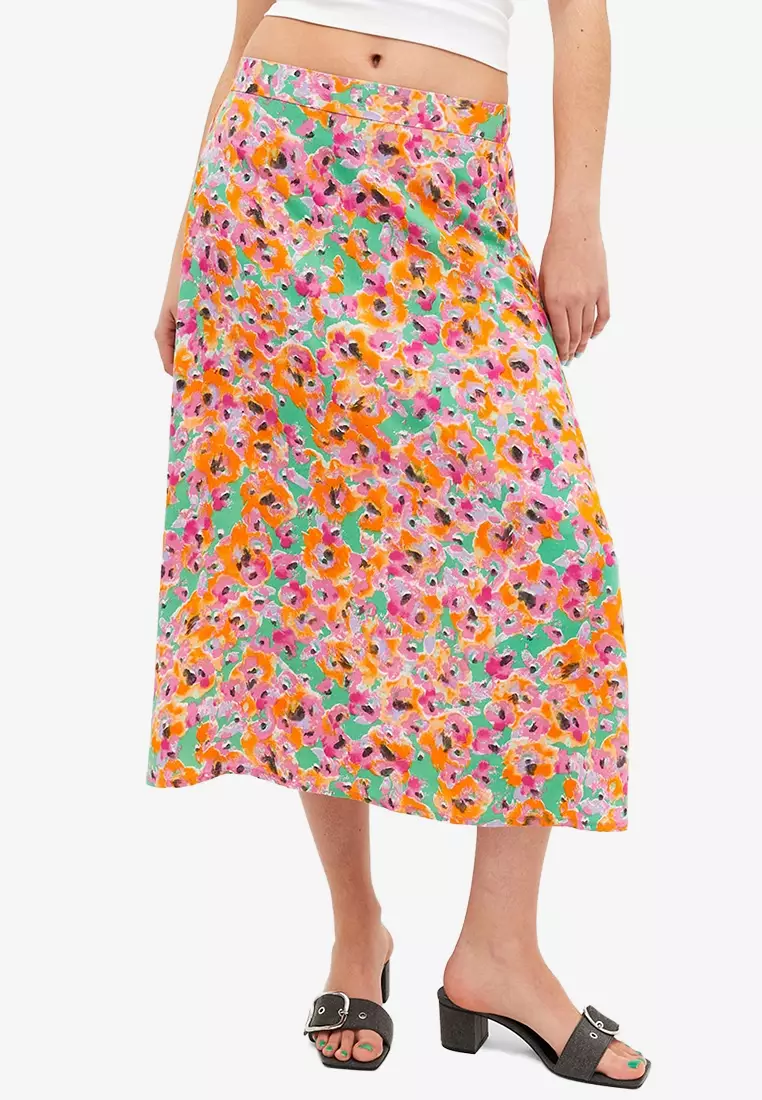 Monki floral sales midi skirt