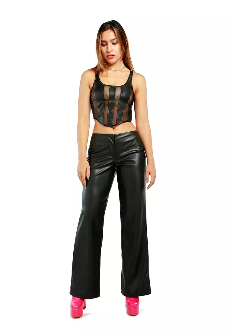 黑色低腰直筒長褲