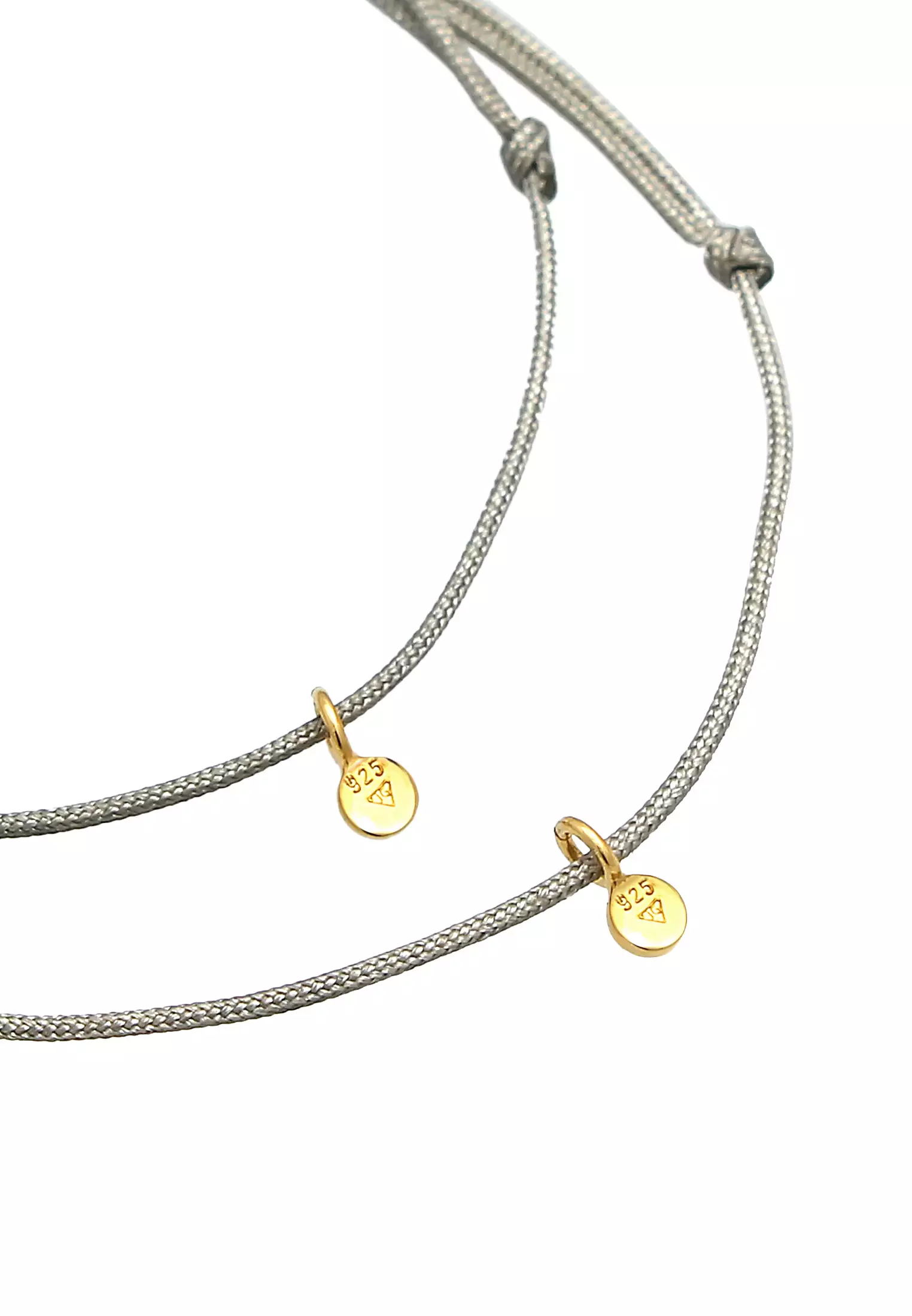 Bracelet Mother Child Set Feather Nylon Grey Adjustable Gold Plated