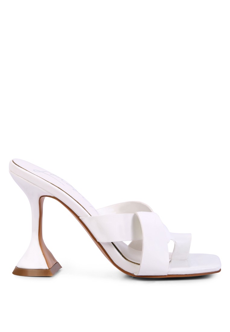 White Intertwined Toe Ring Heeled Sandals