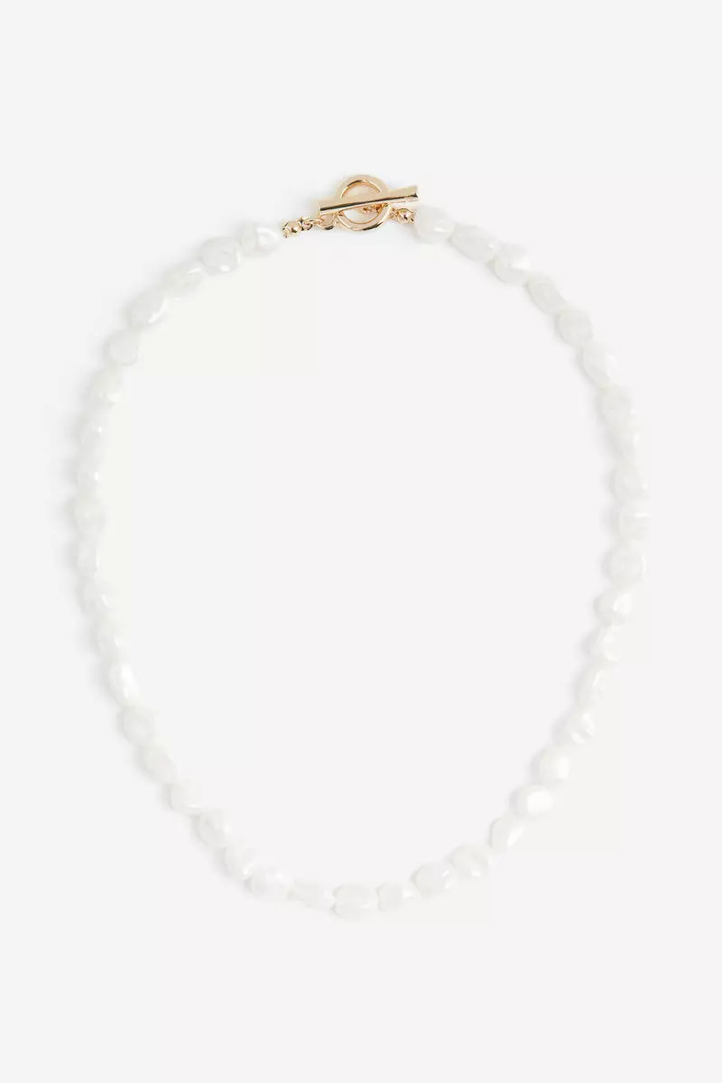 White plastic bead necklace sale