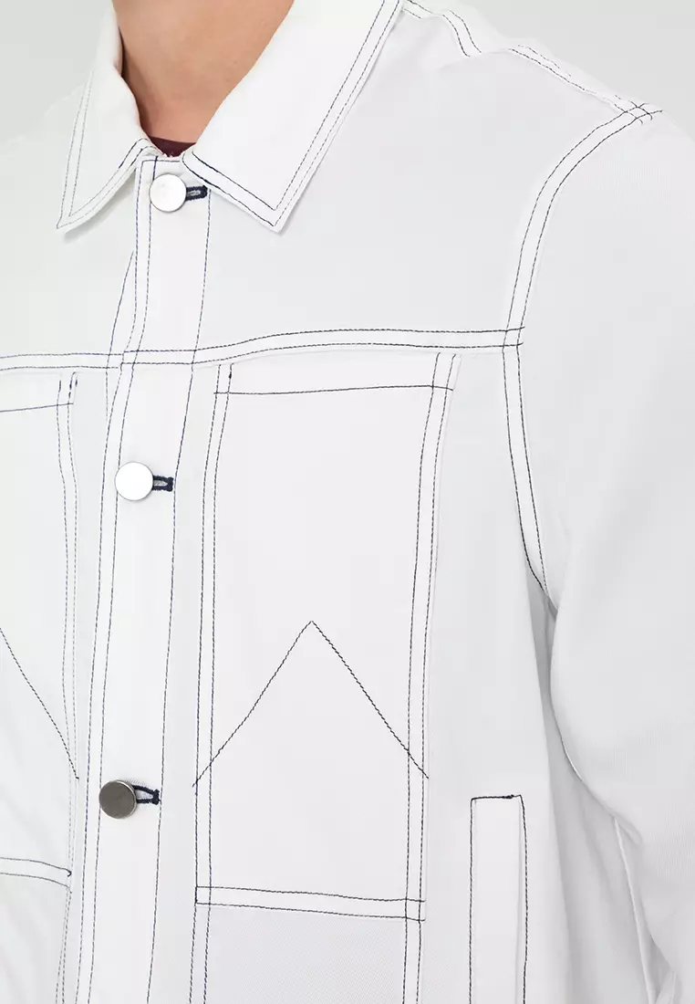 White stitch denim best sale jacket