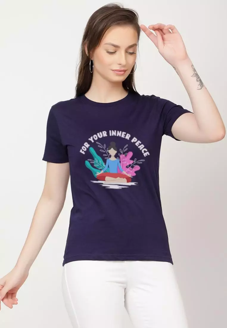 For YourInner Relaxed Short Sleeve Stylish Navy Blue Cotton Casual Graphic Print Tee/TShirt
