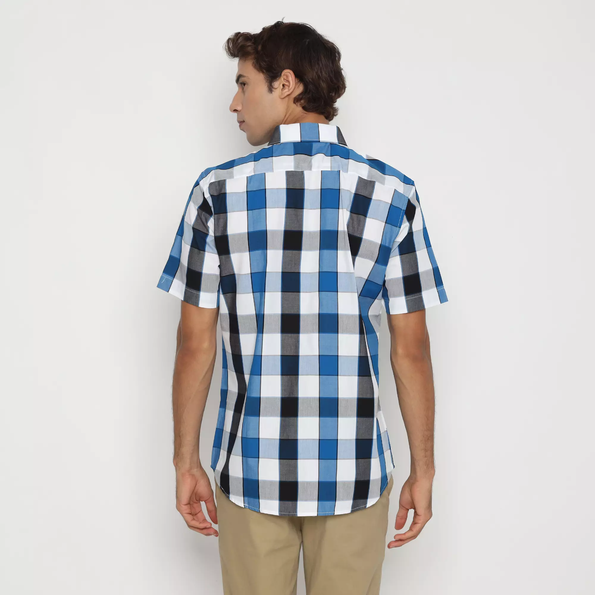 Platini Kemeja Motif Pria Lengan Pendek Katun Biru 73474