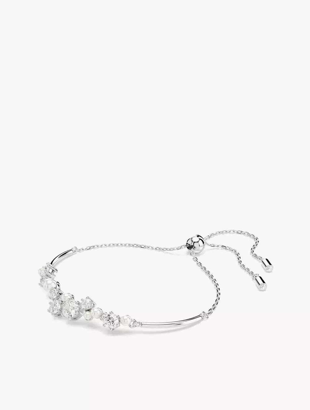 Constella Bangle, Crystal Pearl, Round Cuts, White, Rhodium Plated - M - White