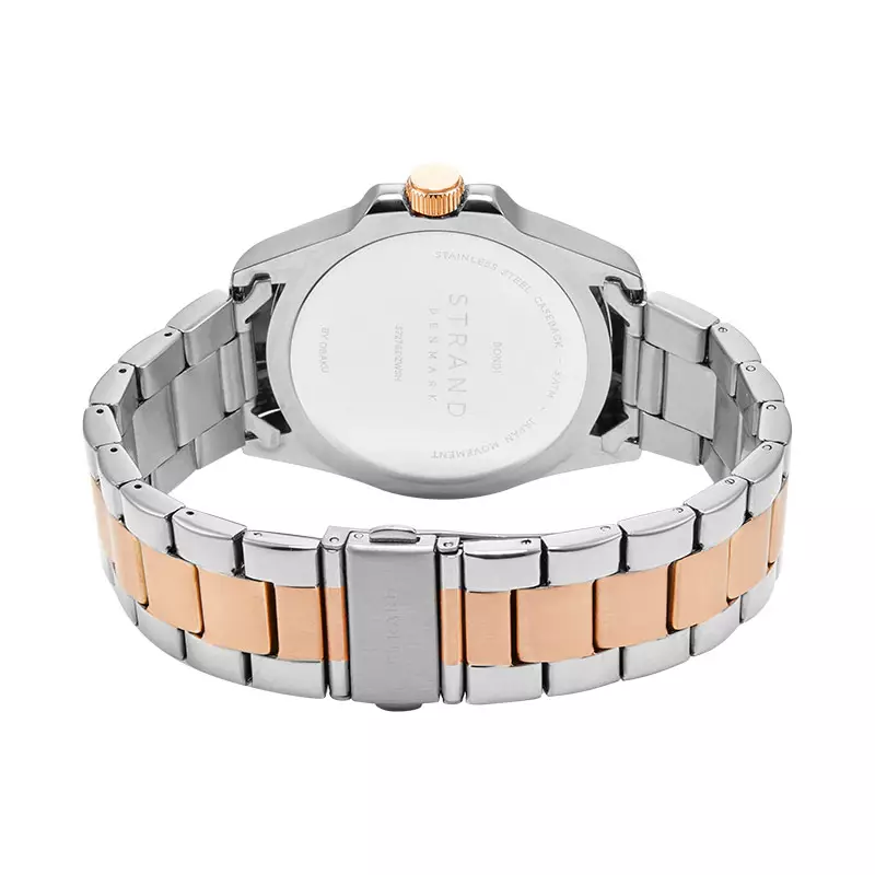 Jam Tangan Pria Strand S727GDZWSH Men Bondi Cherrywood Silver Dial Dual Tone Stainless Steel Strap