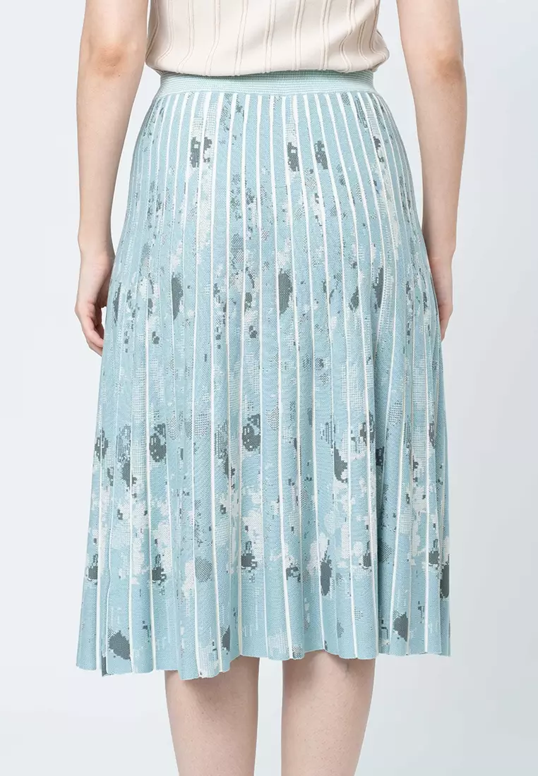 Veda Pleated Knit A-Line Skirt with Elastic Waistband
