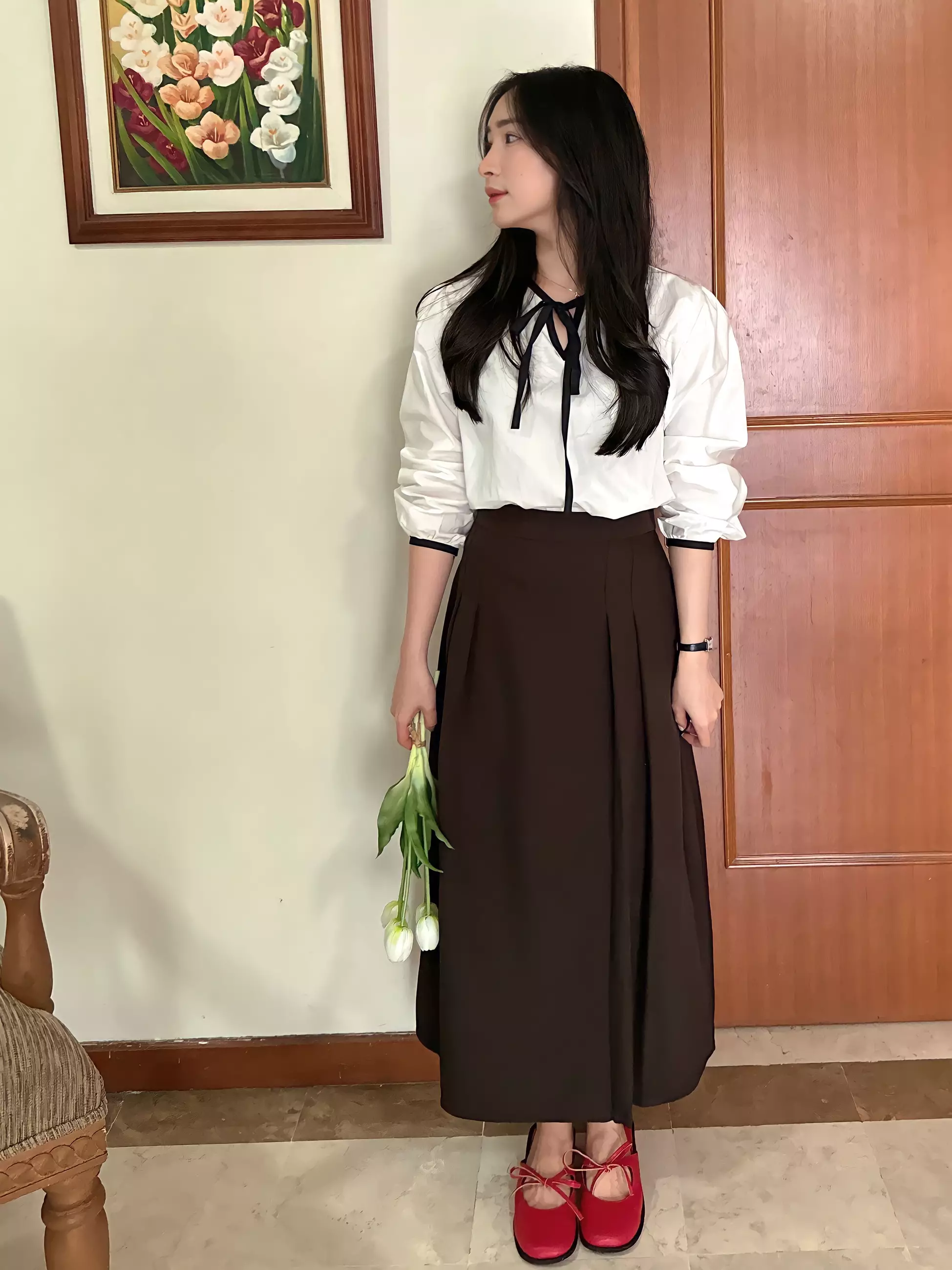 YE RIN Jongsuk Maxi Skirt Rok Panjang Pleated Highwaisted Korean Style 2 Colors