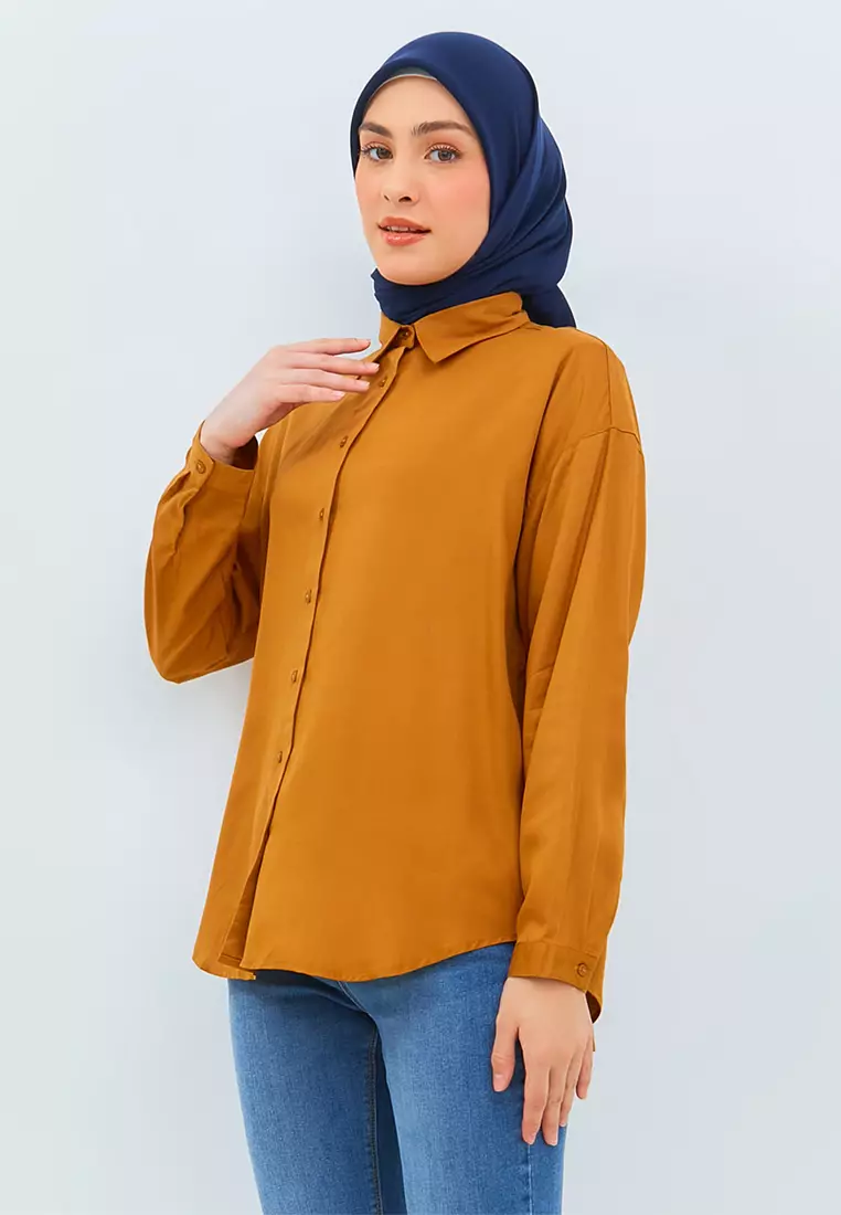 Flamoush Eshaal Brown Kemeja 7/8 Oversize Wanita