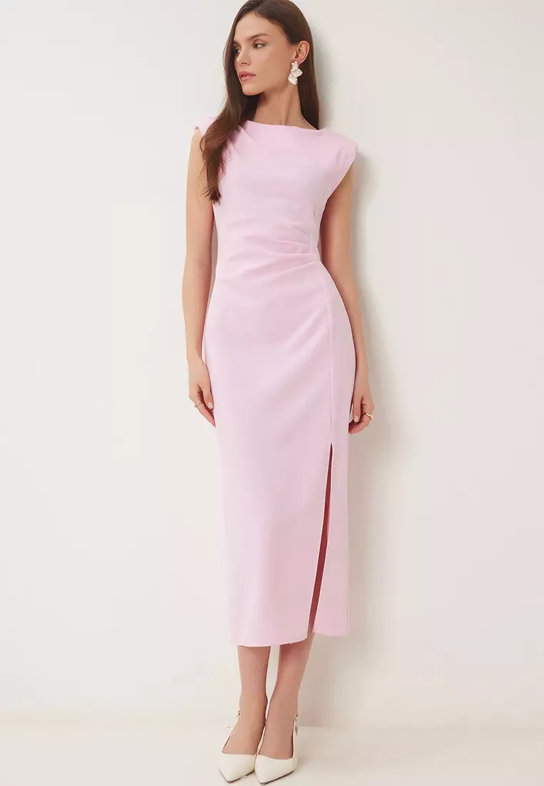 Padded Draped Midi Woven Dress
