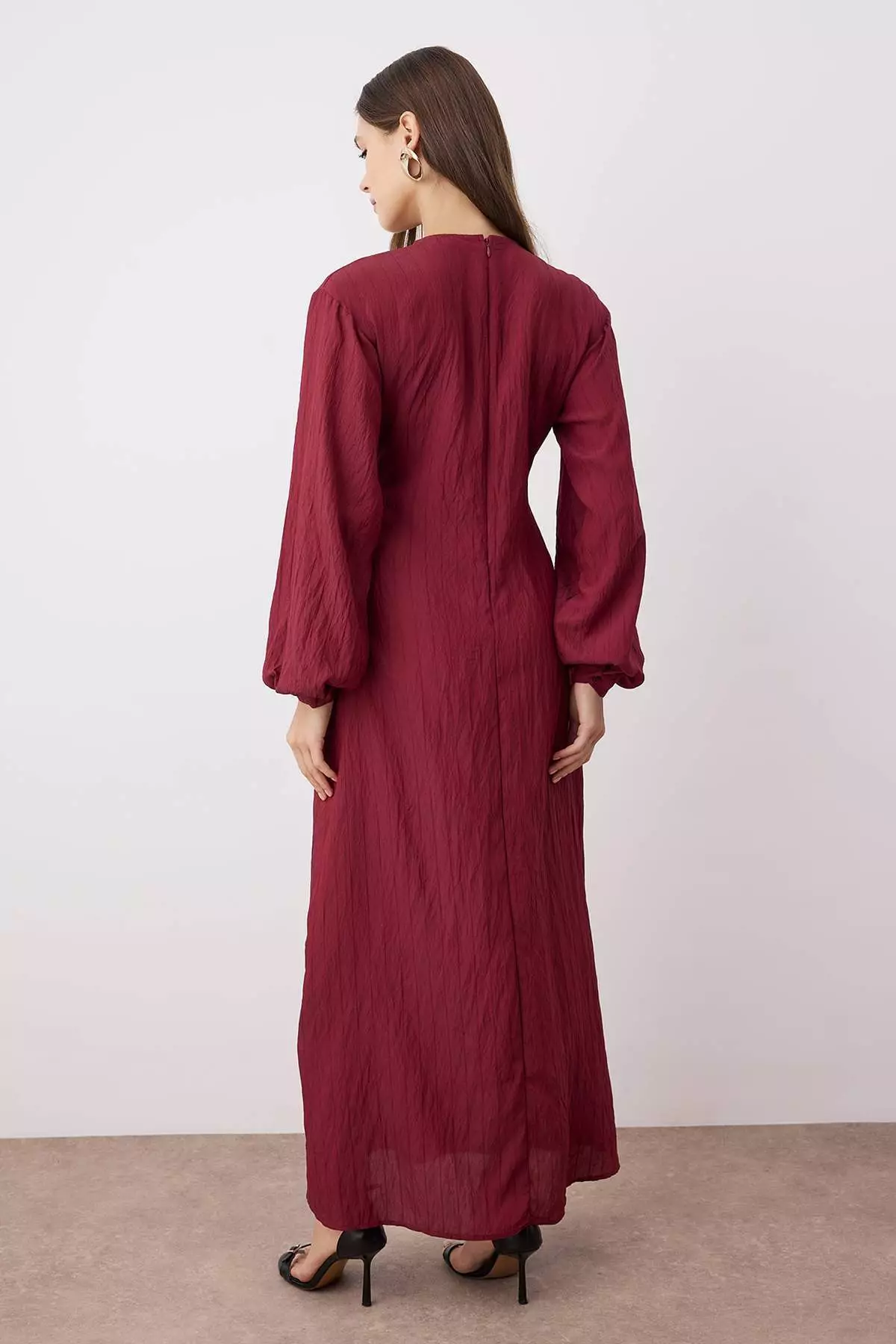 Burgundy Tie-Front Unlined Woven Dress
