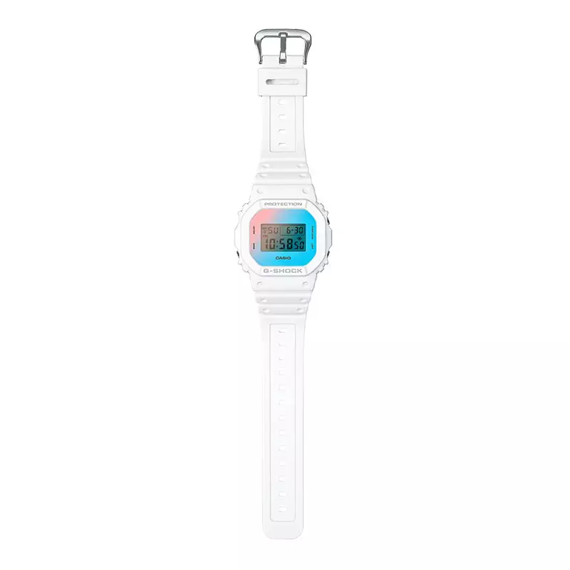 Jam Tangan Pria Casio G-Shock DW-5600TL-7DR Beach Time Lapse Series Digital Dial White Resin Band