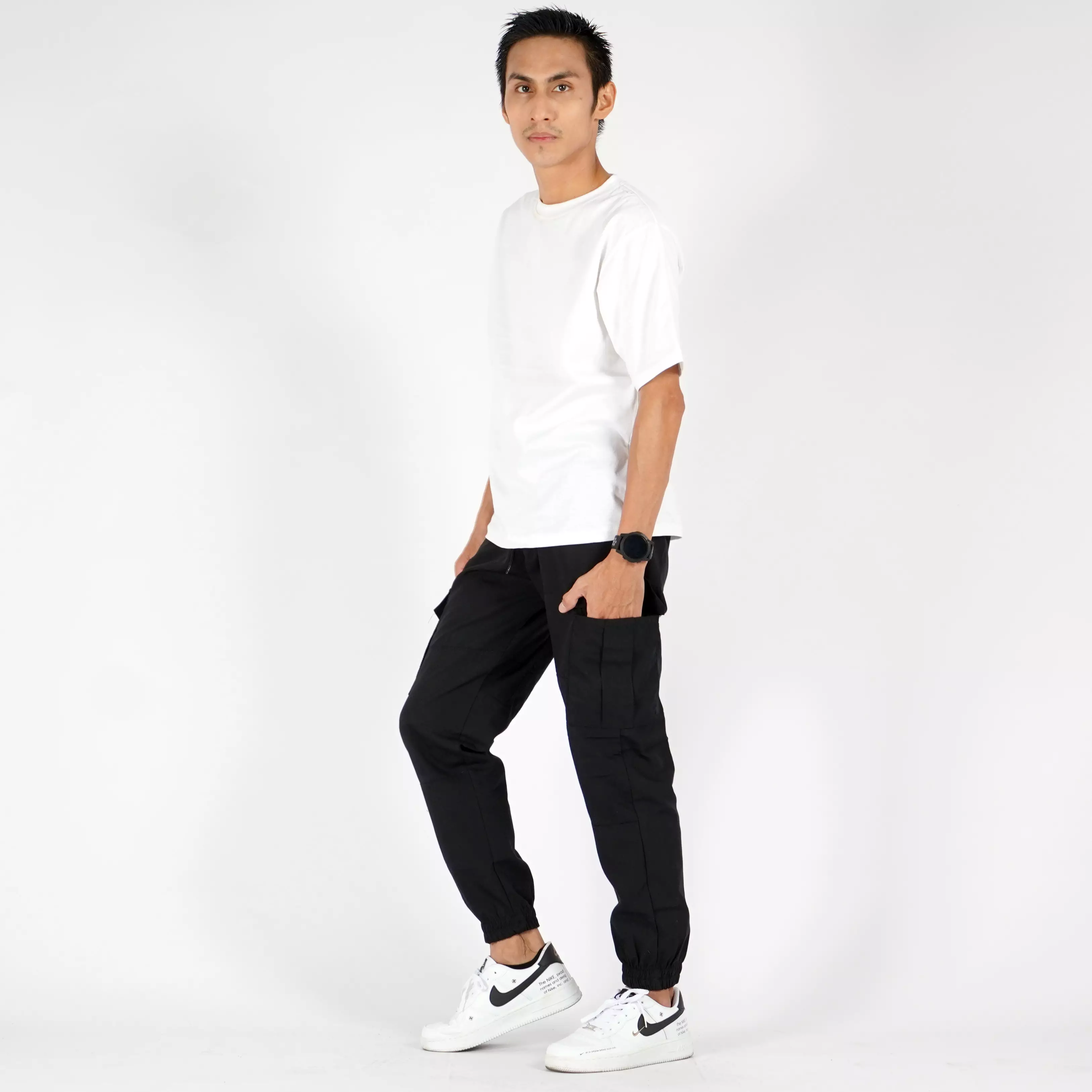  DAVE Celana Cargo Hitam Cargo Jogger Pants Celana Kargo Joger Pria - HITAM