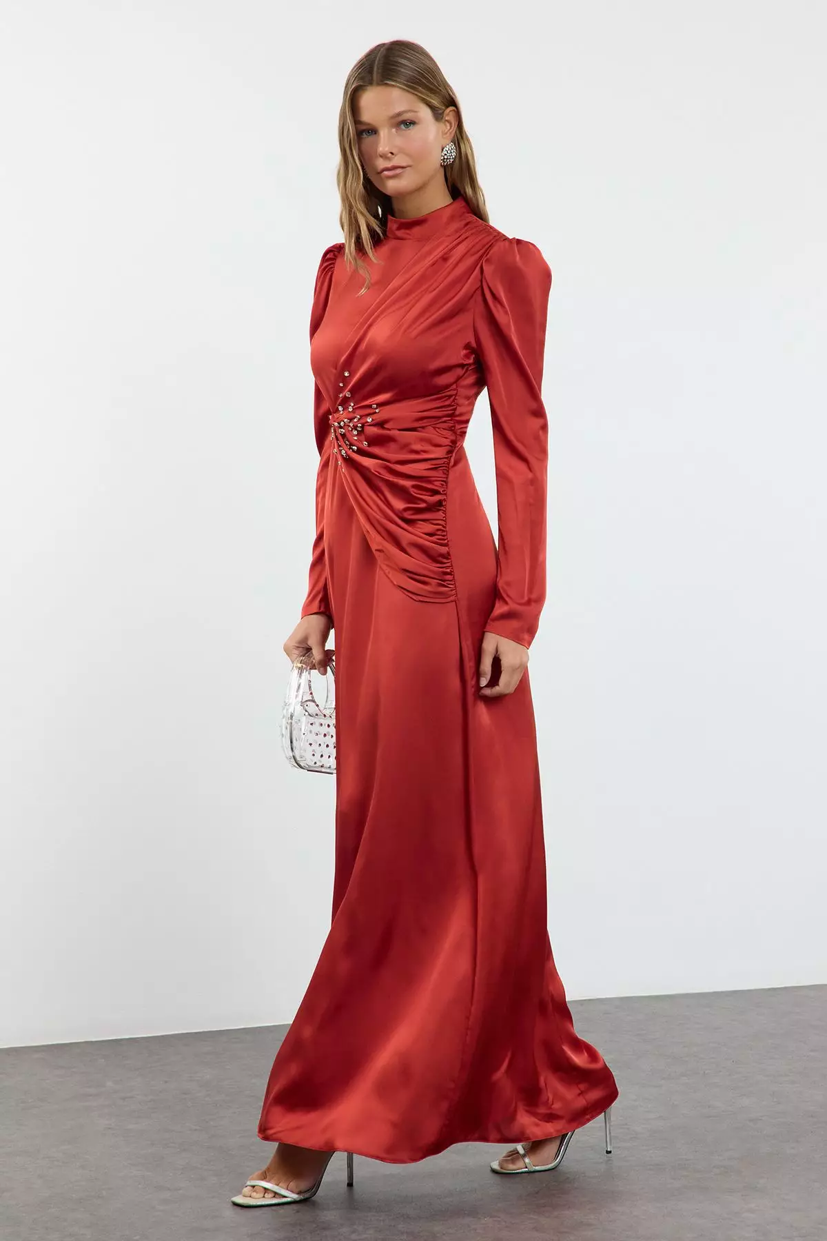 Modest Ruched Evening Maxi Dress